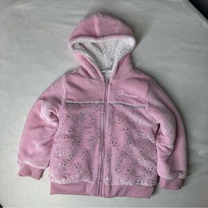 Disney Princess Pink Sherpa Zip Hoodie Girls Size 6 Cozy Glitter Jacket